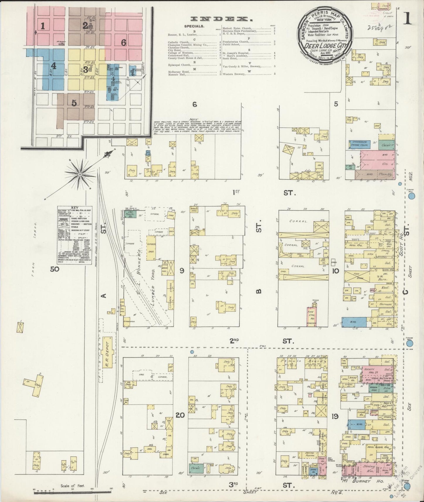 Sanborn Fire Insurance Map from Deer Lodge, Powell County, Montana. (1890) – Historic Sanborn Fire Insurance Map Print