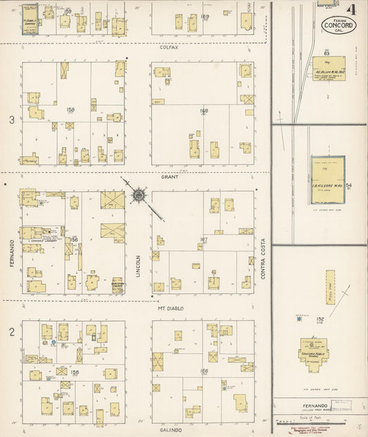 Sanborn Fire Insurance Map from Concord, Contra Costa County, California (1912), Sheet #0004 - Historic Sanborn Fire Insurance Map Print, vintage old map wall art, antique decor, genealogy gift, California California map