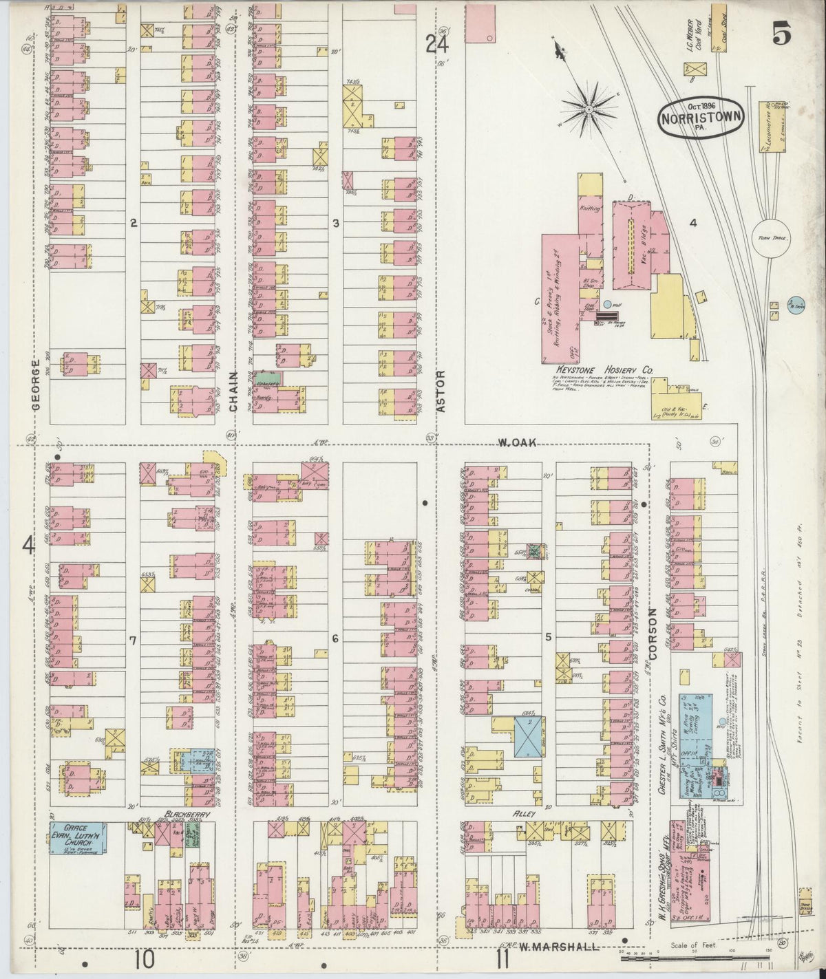 Sanborn Fire Insurance Map from Norristown, Montgomery County, Pennsylvania (1896), Sheet #0005 - Complete Map Set gallery image, historic Sanborn map, vintage wall art, Pennsylvania Pennsylvania