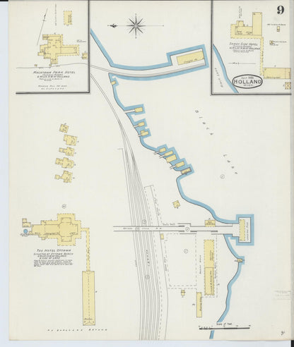Sanborn Fire Insurance Map from Holland, Ottawa County, Michigan (1893), Sheet #0009 - Historic Sanborn Fire Insurance Map Print, vintage old map wall art, antique decor, genealogy gift, Michigan Michigan map