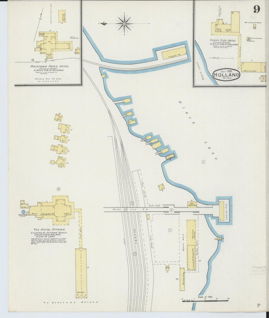 Sanborn Fire Insurance Map from Holland, Ottawa County, Michigan (1893), Sheet #0009 - Historic Sanborn Fire Insurance Map Print, vintage old map wall art, antique decor, genealogy gift, Michigan Michigan map