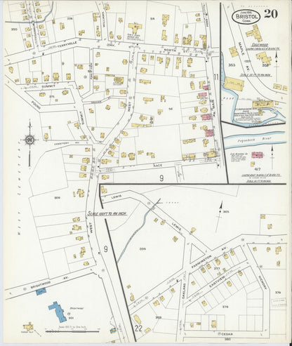 Sanborn Fire Insurance Map from Bristol, Hartford County, Connecticut (1916), Sheet #0020 - Complete Map Set gallery image, historic Sanborn map, vintage wall art, Connecticut Connecticut