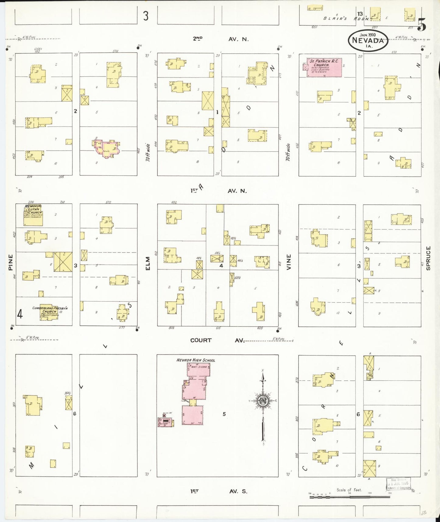 Sanborn Fire Insurance Map from Nevada, Story County, Iowa (1910), Sheet #0005 - Historic Sanborn Fire Insurance Map Print