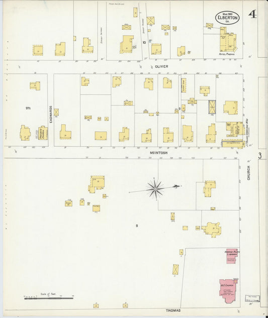Sanborn Fire Insurance Map from Elberton, Elbert County, Georgia (1903), Sheet #0004 - Historic Sanborn Fire Insurance Map Print, vintage old map wall art, antique decor, genealogy gift, Georgia Georgia map