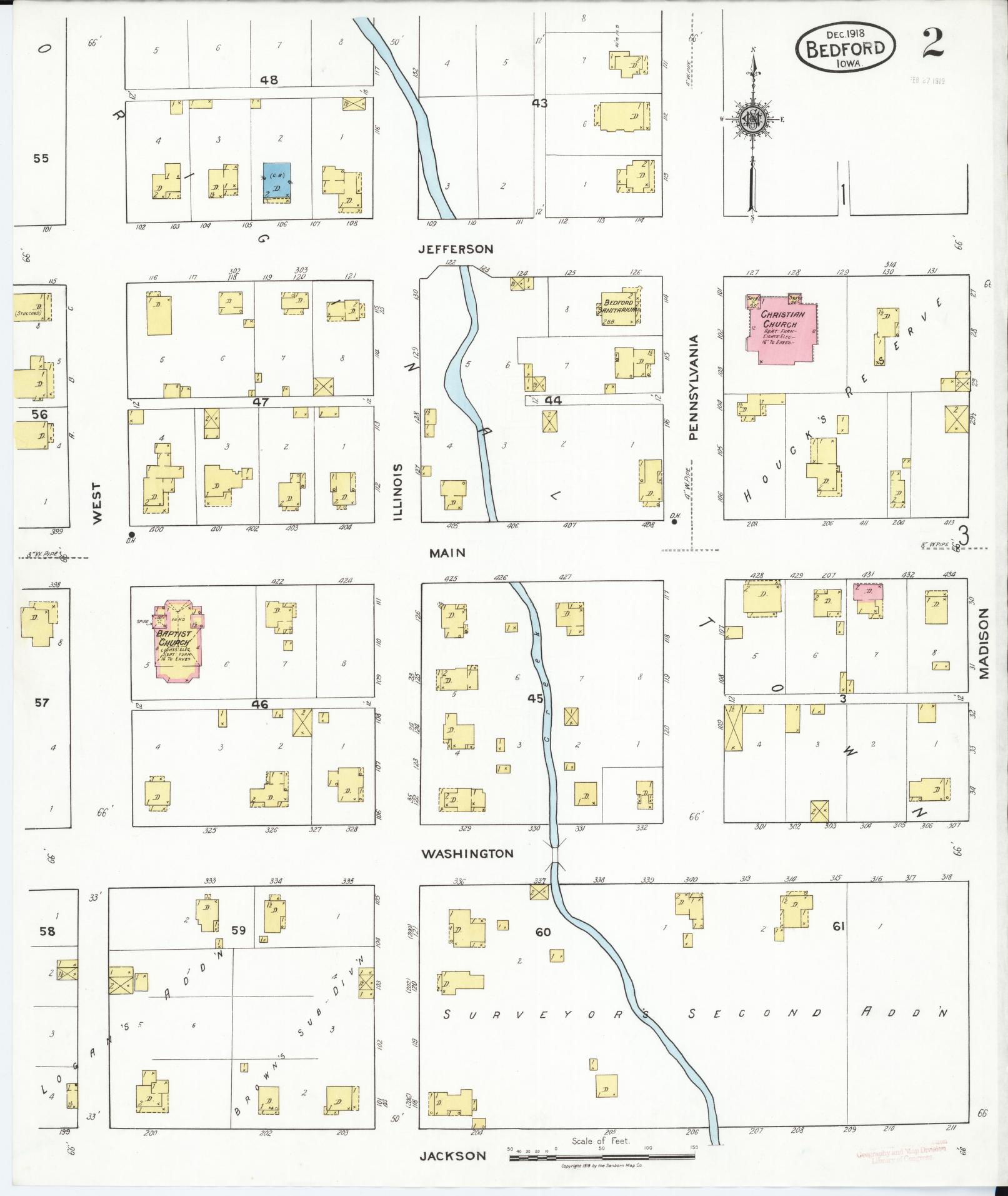 Sanborn Fire Insurance Map from Bedford, Taylor County, Iowa (1918), Sheet #0002 - Historic Sanborn Fire Insurance Map Print, vintage old map wall art