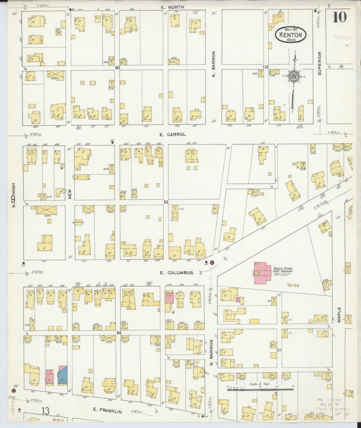 Sanborn Fire Insurance Map from Kenton, Hardin County, Ohio (1911), Sheet #0010 - Historic Sanborn Fire Insurance Map Print, vintage old map wall art, antique decor, genealogy gift, Ohio Ohio map