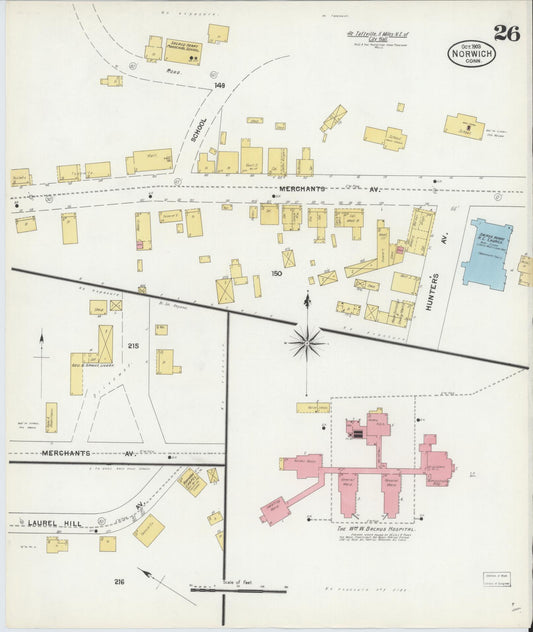 Sanborn Fire Insurance Map from Norwich, New London County, Connecticut (1903), Sheet #0026 - Historic Sanborn Fire Insurance Map Print, vintage old map wall art, antique decor, genealogy gift, Connecticut Connecticut map