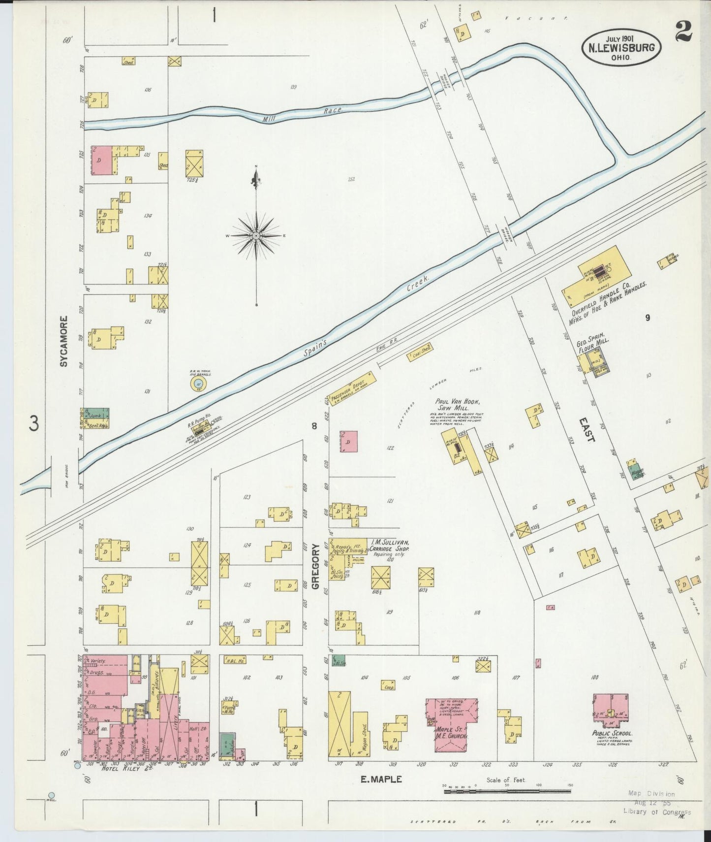 Sanborn Fire Insurance Map from North Lewisburg, Champaign County, Ohio (1901), Sheet #0002 - Complete Map Set gallery image, historic Sanborn map, vintage wall art, Ohio Ohio