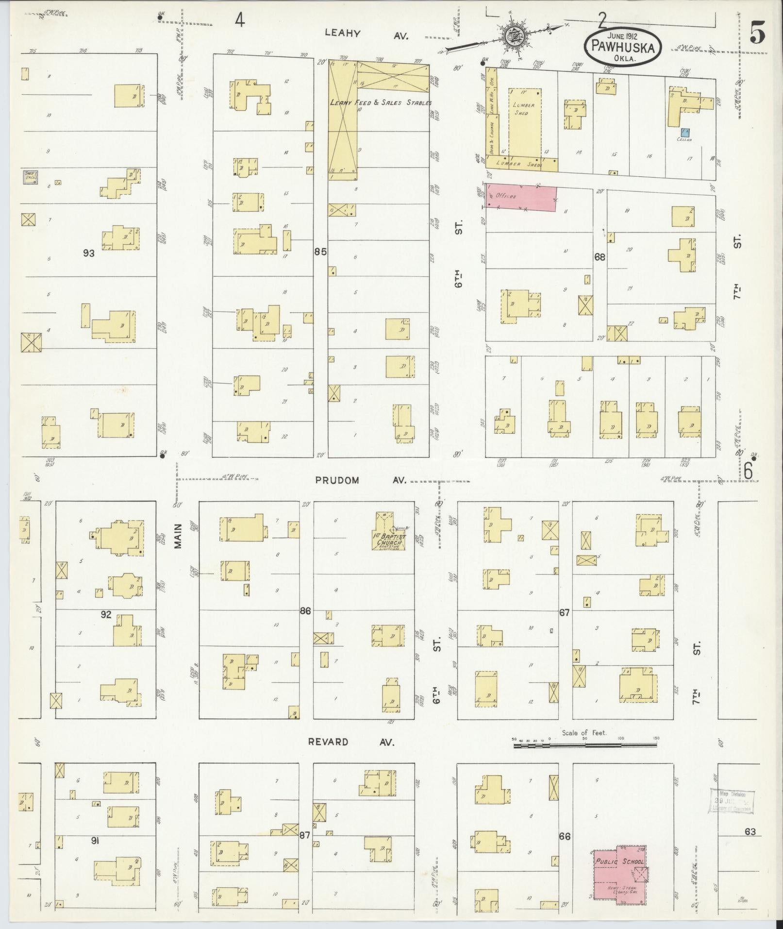 Sanborn Fire Insurance Map from Pawhuska, Osage County, Oklahoma (1912), Sheet #0005 - Complete Map Set gallery image, historic Sanborn map, vintage wall art, Oklahoma Oklahoma