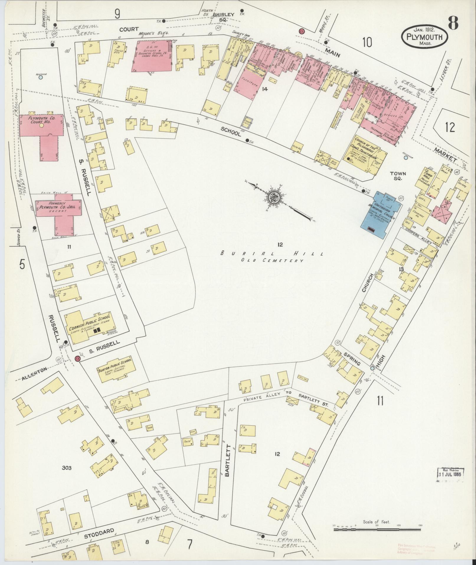 Sanborn Fire Insurance Map from Plymouth, Plymouth County, Massachusetts (1912), Sheet #0008 - Complete Map Set gallery image, historic Sanborn map, vintage wall art, Massachusetts Massachusetts