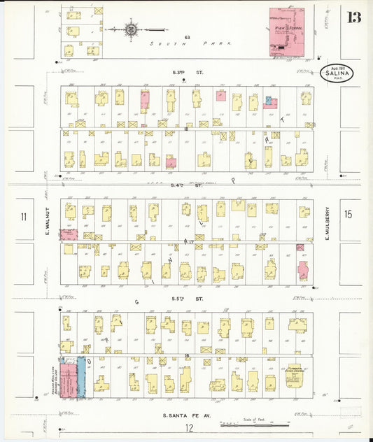 Sanborn Fire Insurance Map from Salina, Saline County, Kansas (1911), Sheet #0013 - Historic Sanborn Fire Insurance Map Print, vintage old map wall art, antique decor, genealogy gift, Kansas Kansas map
