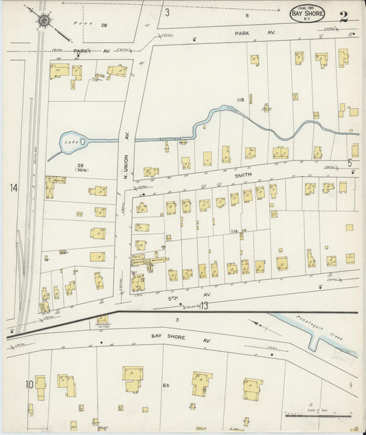 Sanborn Fire Insurance Map from Bay Shore, Suffolk County, New York (1915), Sheet #0002 - Historic Sanborn Fire Insurance Map Print, vintage old map wall art, antique decor, genealogy gift, New York New York map