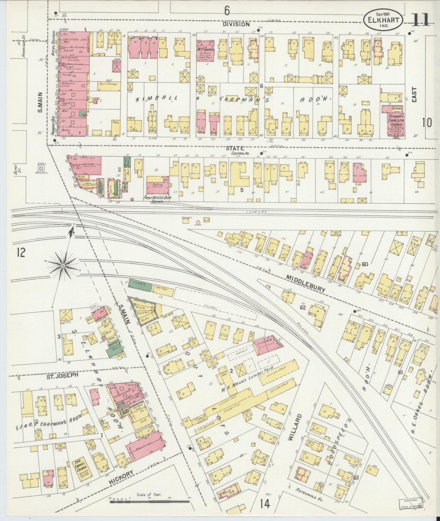 Sanborn Fire Insurance Map from Elkhart, Elkhart County, Indiana (1901), Sheet #0011 - Complete Map Set gallery image, historic Sanborn map, vintage wall art, Indiana Indiana