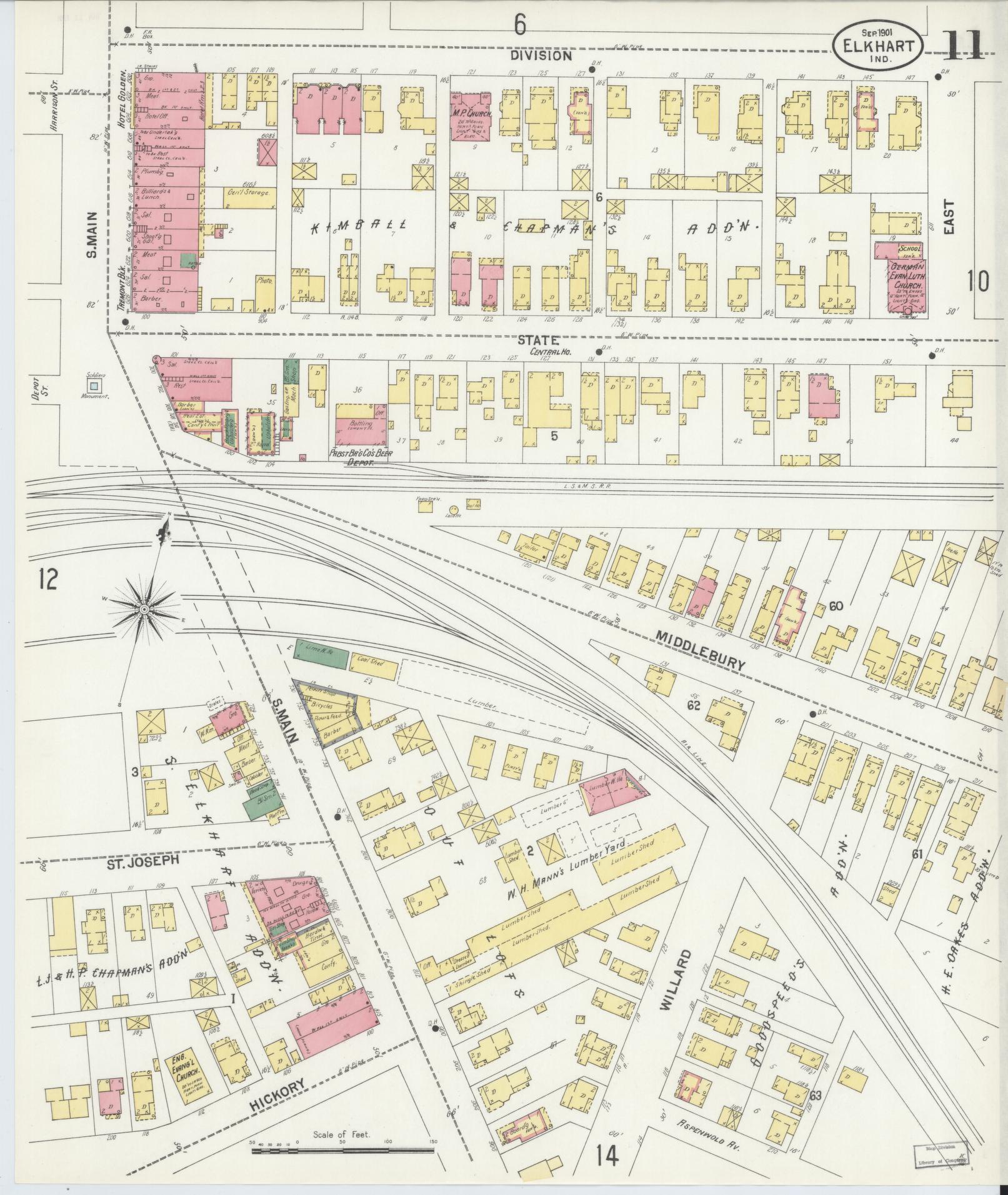 Sanborn Fire Insurance Map from Elkhart, Elkhart County, Indiana (1901), Sheet #0011 - Complete Map Set gallery image, historic Sanborn map, vintage wall art, Indiana Indiana