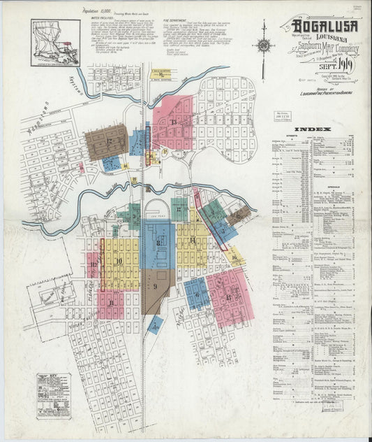 Sanborn Fire Insurance Map from Bogalusa, Washington Parish, Louisiana (1919), Sheet #0001 - Historic Sanborn Fire Insurance Map Print, vintage old map wall art, antique decor, genealogy gift, Louisiana Louisiana map