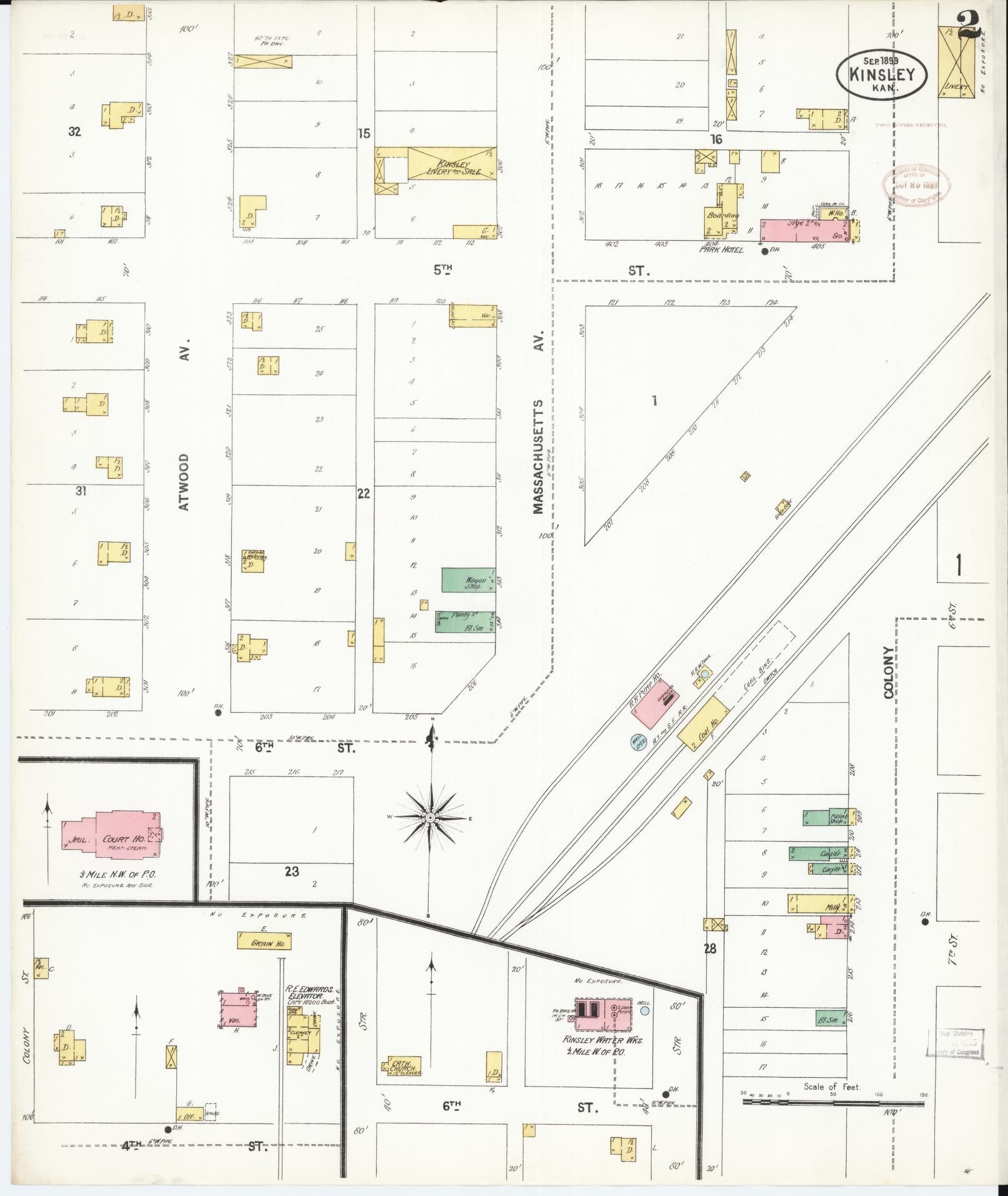 Sanborn Fire Insurance Map from Kinsley, Edwards County, Kansas (1899), Sheet #0002 - Historic Sanborn Fire Insurance Map Print, vintage old map wall art, antique decor, genealogy gift, Kansas Kansas map