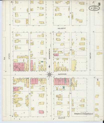 Sanborn Fire Insurance Map from Alma, Gratiot County, Michigan (1896), Sheet #0003 - Historic Sanborn Fire Insurance Map Print, vintage old map wall art, antique decor, genealogy gift, Michigan Michigan map