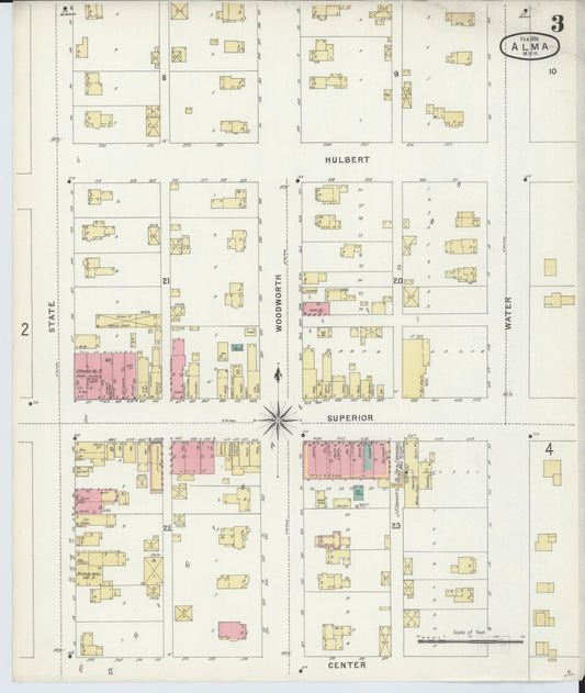 Sanborn Fire Insurance Map from Alma, Gratiot County, Michigan (1896), Sheet #0003 - Historic Sanborn Fire Insurance Map Print, vintage old map wall art, antique decor, genealogy gift, Michigan Michigan map