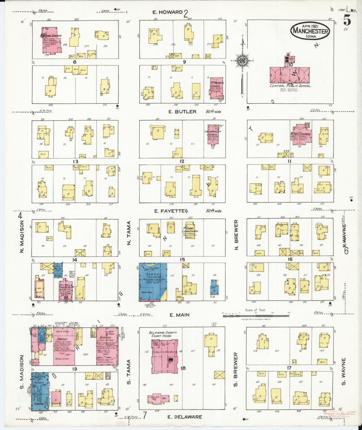 Sanborn Fire Insurance Map from Manchester, Delaware County, Iowa (1921), Sheet #0005 - Historic Sanborn Fire Insurance Map Print, vintage old map wall art, antique decor, genealogy gift, Manchester Delaware map