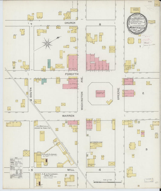 Sanborn Fire Insurance Map from Monticello, Jasper County, Georgia (1893), Sheet #0001 - Historic Sanborn Fire Insurance Map Print, vintage old map wall art, antique decor, genealogy gift, Georgia Georgia map