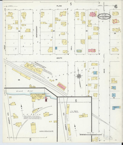 Sanborn Fire Insurance Map from Eaton Rapids, Eaton County, Michigan (1911), Sheet #0006 - Historic Sanborn Fire Insurance Map Print, vintage old map wall art, antique decor, genealogy gift, Michigan Michigan map