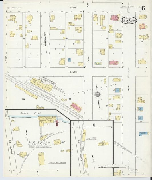 Sanborn Fire Insurance Map from Eaton Rapids, Eaton County, Michigan (1911), Sheet #0006 - Historic Sanborn Fire Insurance Map Print, vintage old map wall art, antique decor, genealogy gift, Michigan Michigan map