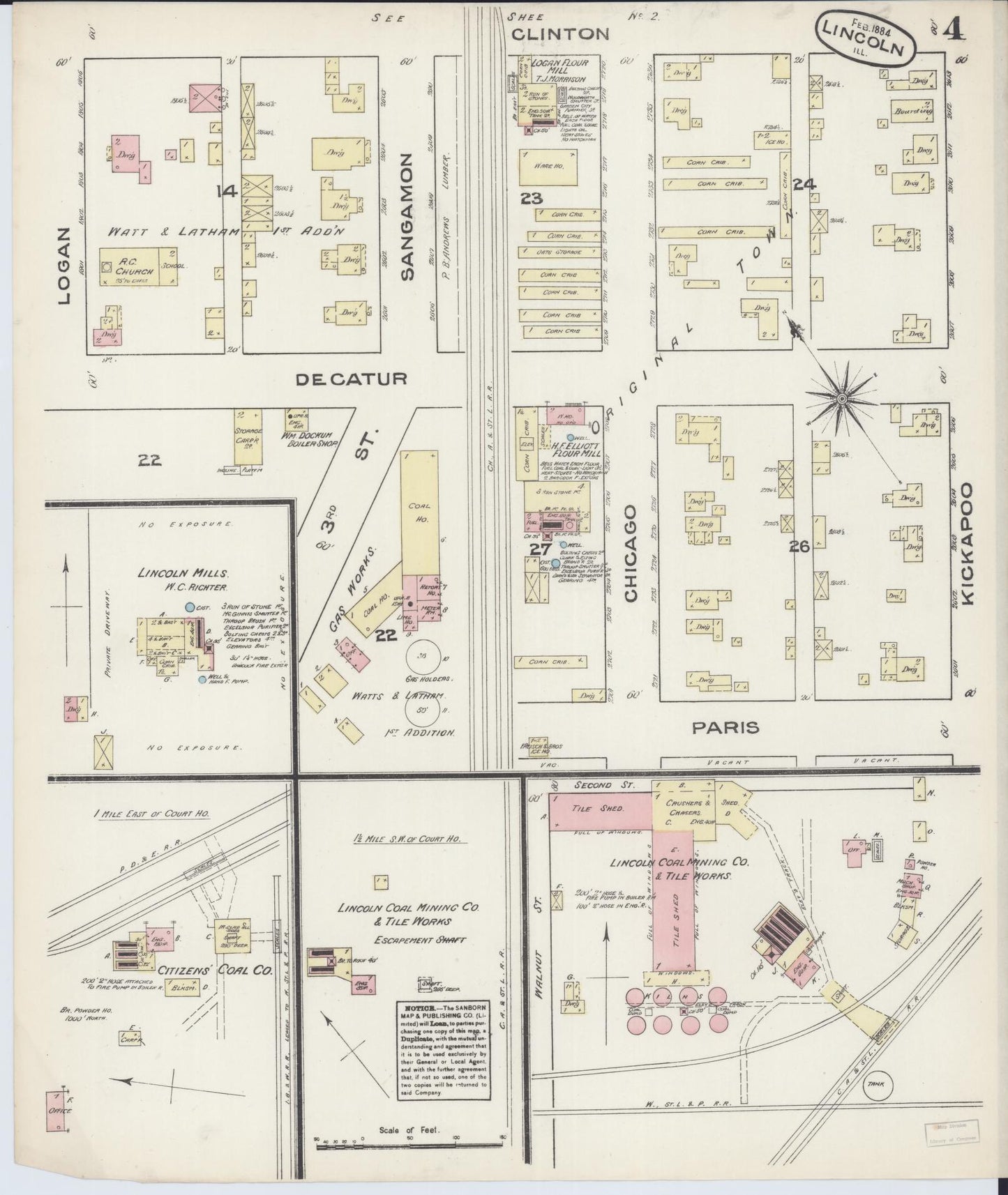 Sanborn Fire Insurance Map from Lincoln, Logan County, Illinois (1884), Sheet #0004 - Historic Sanborn Fire Insurance Map Print, vintage old map wall art, antique decor, genealogy gift, Illinois Illinois map