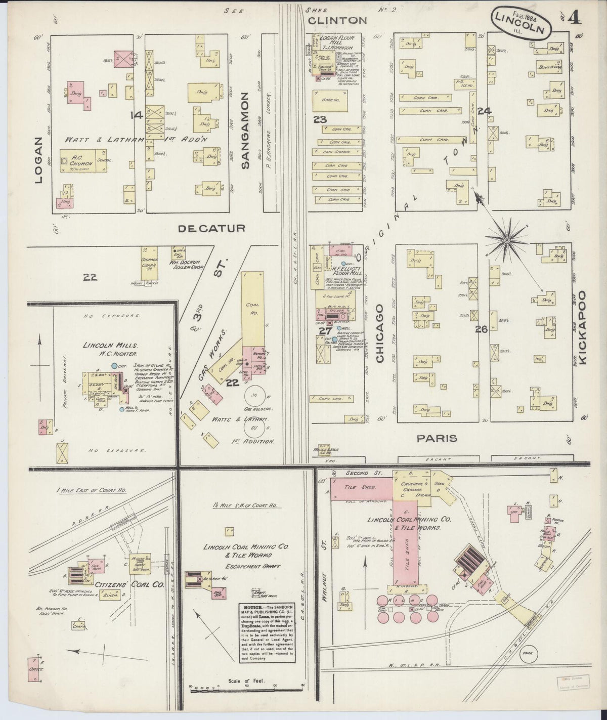 Sanborn Fire Insurance Map from Lincoln, Logan County, Illinois (1884), Sheet #0004 - Historic Sanborn Fire Insurance Map Print, vintage old map wall art, antique decor, genealogy gift, Illinois Illinois map