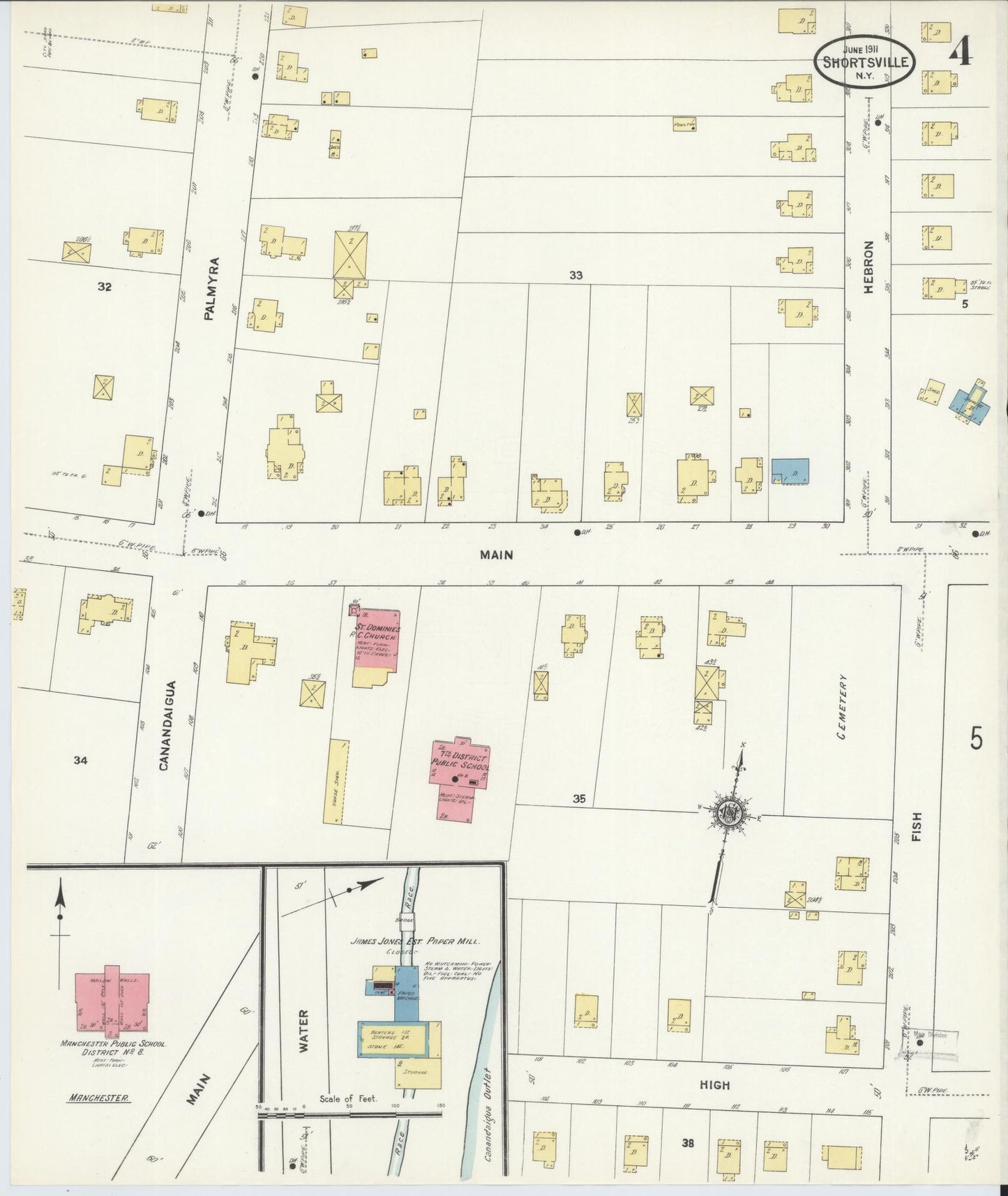 Sanborn Fire Insurance Map from Shortsville, Ontario County, New York. (1911), Sheet 4 – Historic Sanborn Fire Insurance Map Print
