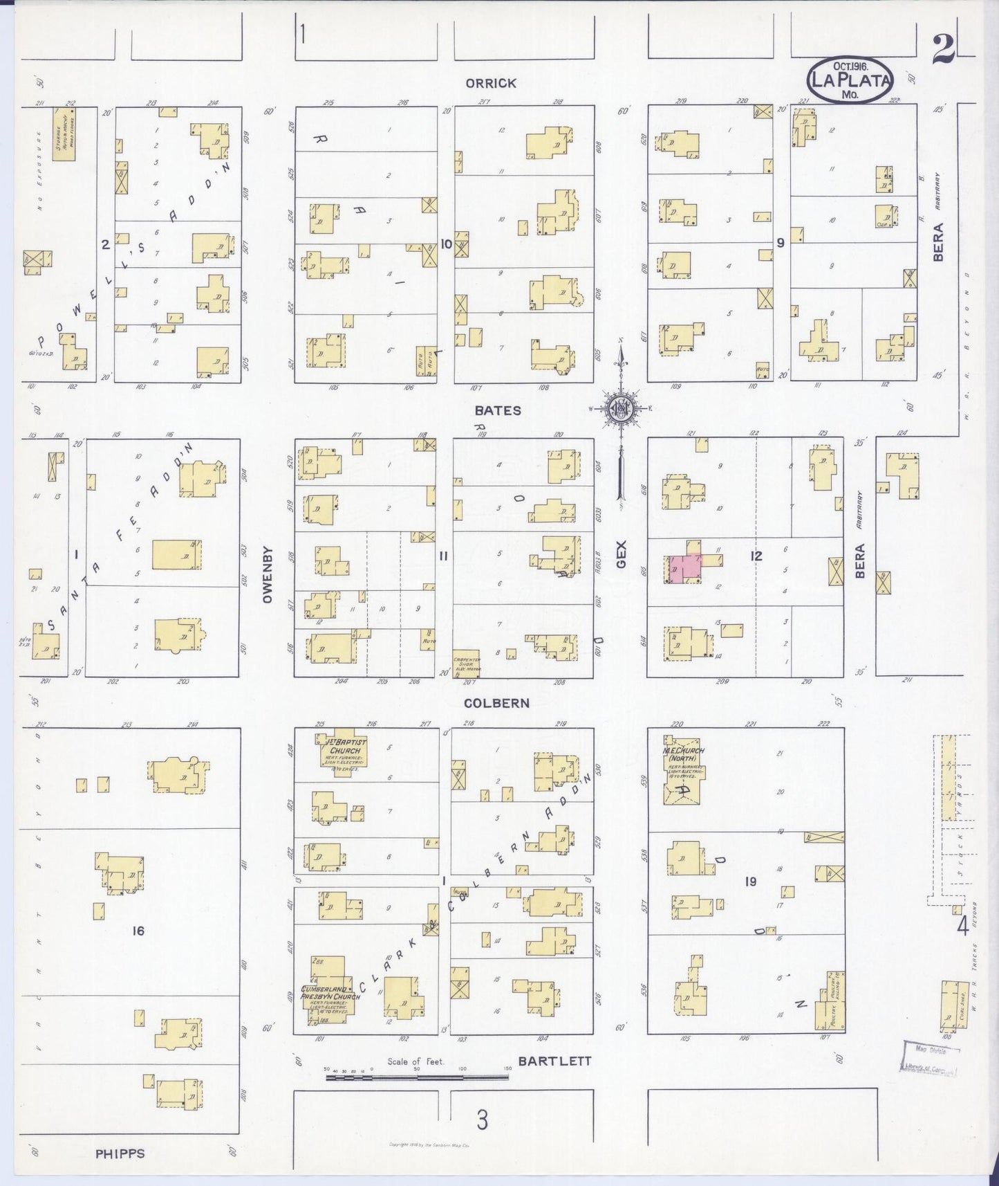 Sanborn Fire Insurance Map from La Plata, Macon County, Missouri (1916), Sheet #0002 - Historic Sanborn Fire Insurance Map Print, vintage old map wall art, antique decor, genealogy gift, Missouri Missouri map