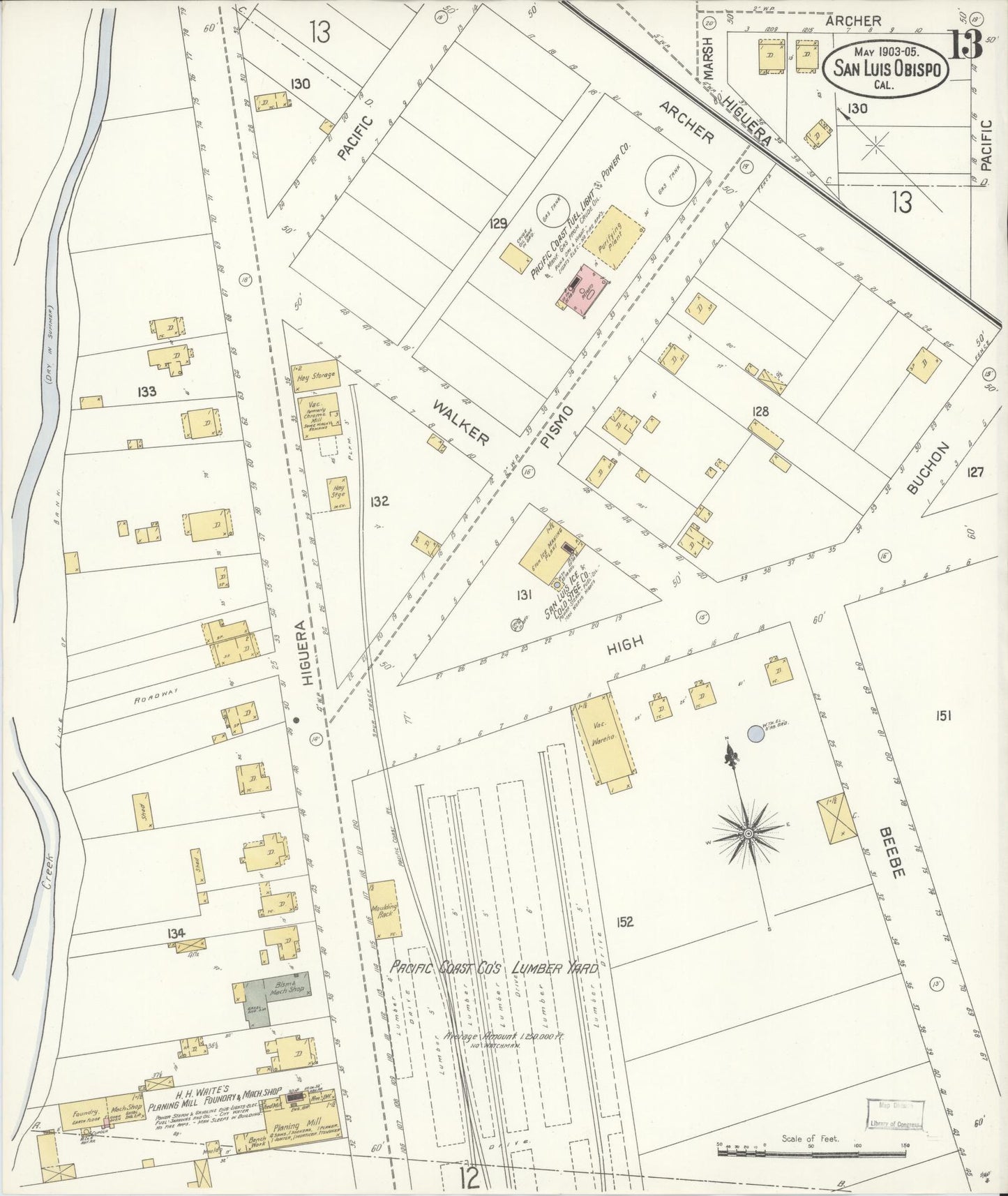 Sanborn Fire Insurance Map from San Luis Obispo, San Luis Obispo County, California (1905), Sheet #0013 - Complete Map Set gallery image, historic Sanborn map, vintage wall art, California California