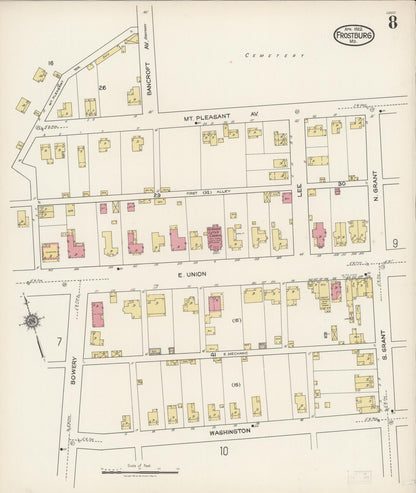 Sanborn Fire Insurance Map from Frostburg, Allegany County, Maryland (1922), Sheet #0008 - Complete Map Set gallery image, historic Sanborn map, vintage wall art, Maryland Maryland