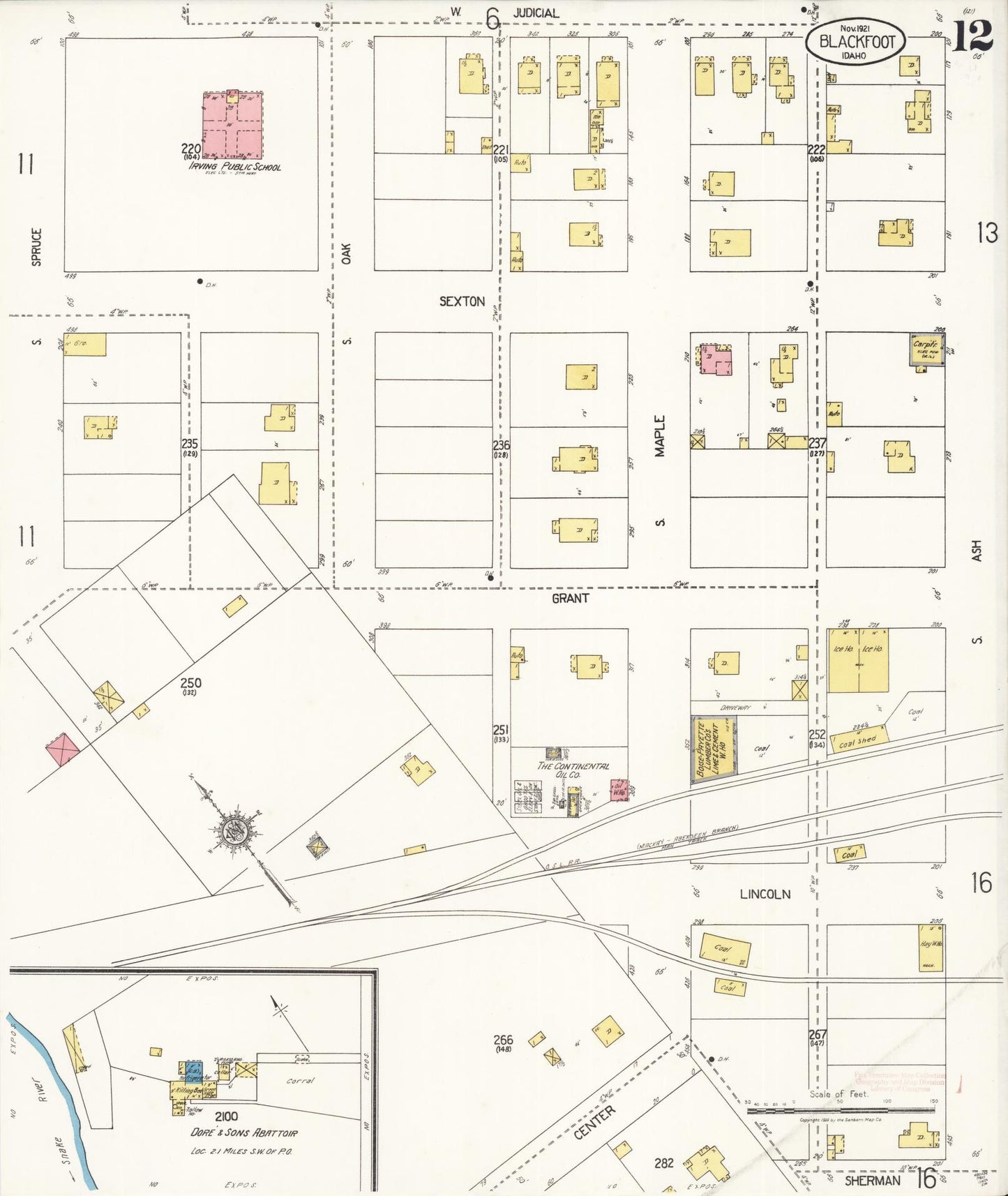 Sanborn Fire Insurance Map from Blackfoot, Bingham County, Idaho (1921), Sheet #0012 - Complete Map Set gallery image, historic Sanborn map, vintage wall art, Idaho Idaho
