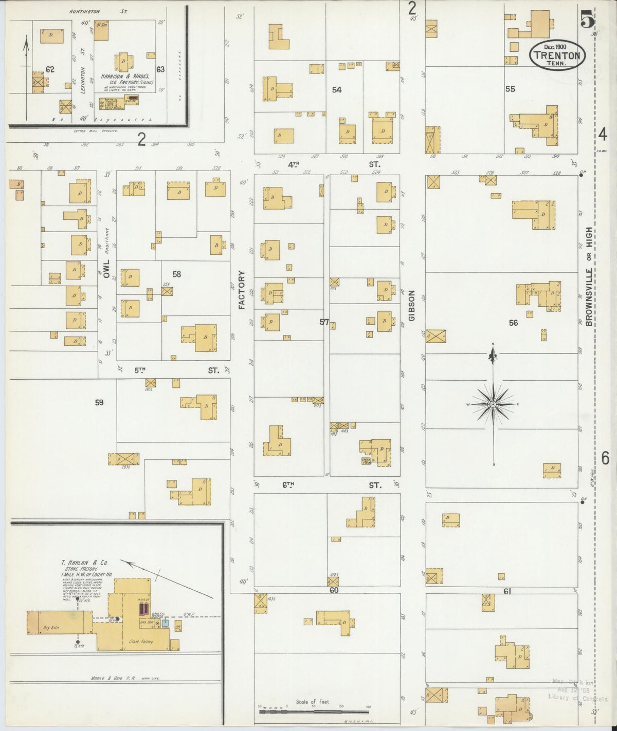 Sanborn Fire Insurance Map from Trenton, Gibson County, Tennessee (1900), Sheet #0005 - Complete Map Set gallery image, historic Sanborn map, vintage wall art, Tennessee Tennessee