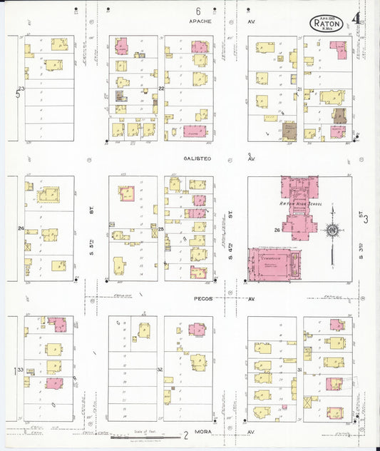 Sanborn Fire Insurance Map from Raton, Colfax County, New Mexico (1919), Sheet #0004 - Historic Sanborn Fire Insurance Map Print, vintage old map wall art, antique decor, genealogy gift, New Mexico New Mexico map