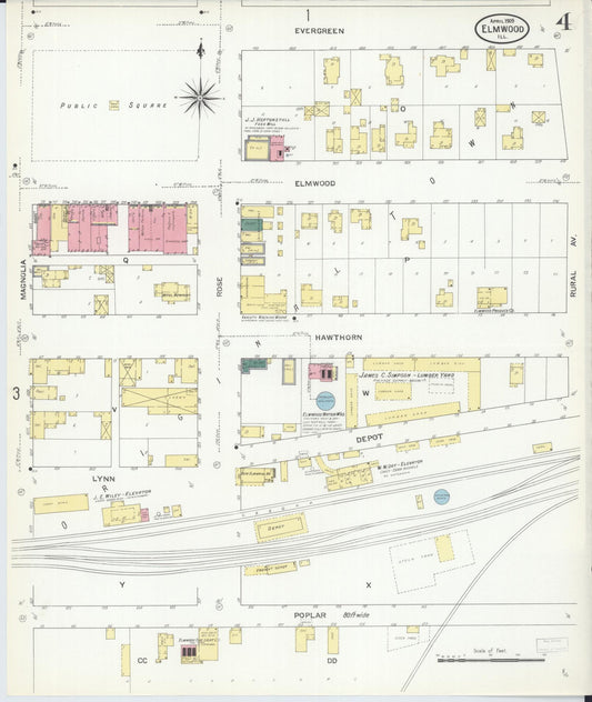 Sanborn Fire Insurance Map from Elmwood, Peoria County, Illinois (1909), Sheet #0004 - Historic Sanborn Fire Insurance Map Print, vintage old map wall art, antique decor, genealogy gift, Illinois Illinois map