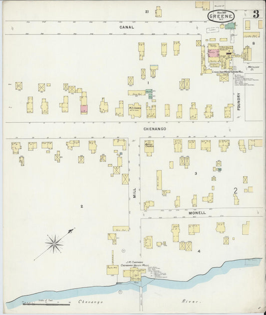 Sanborn Fire Insurance Map from Greene, Chenango County, New York (1897), Sheet #0003 - Historic Sanborn Fire Insurance Map Print, vintage old map wall art, antique decor, genealogy gift, New York New York map