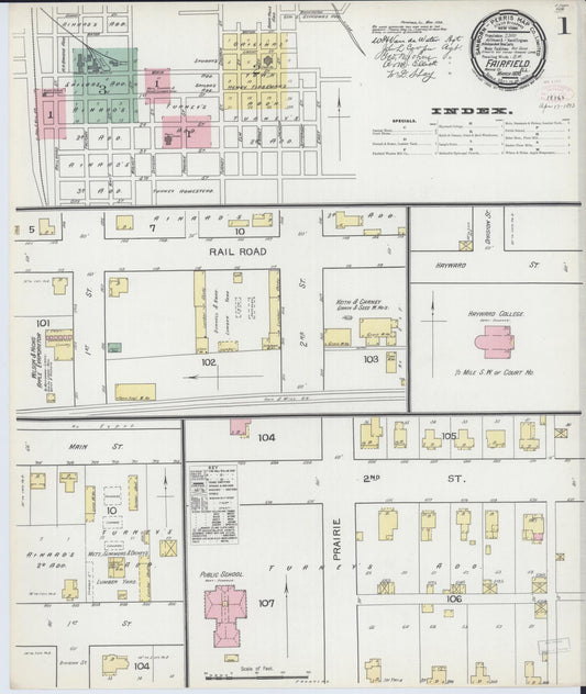 Sanborn Fire Insurance Map from Fairfield, Wayne County, Illinois (1893), Sheet #0001 - Historic Sanborn Fire Insurance Map Print, vintage old map wall art, antique decor, genealogy gift, Illinois Illinois map