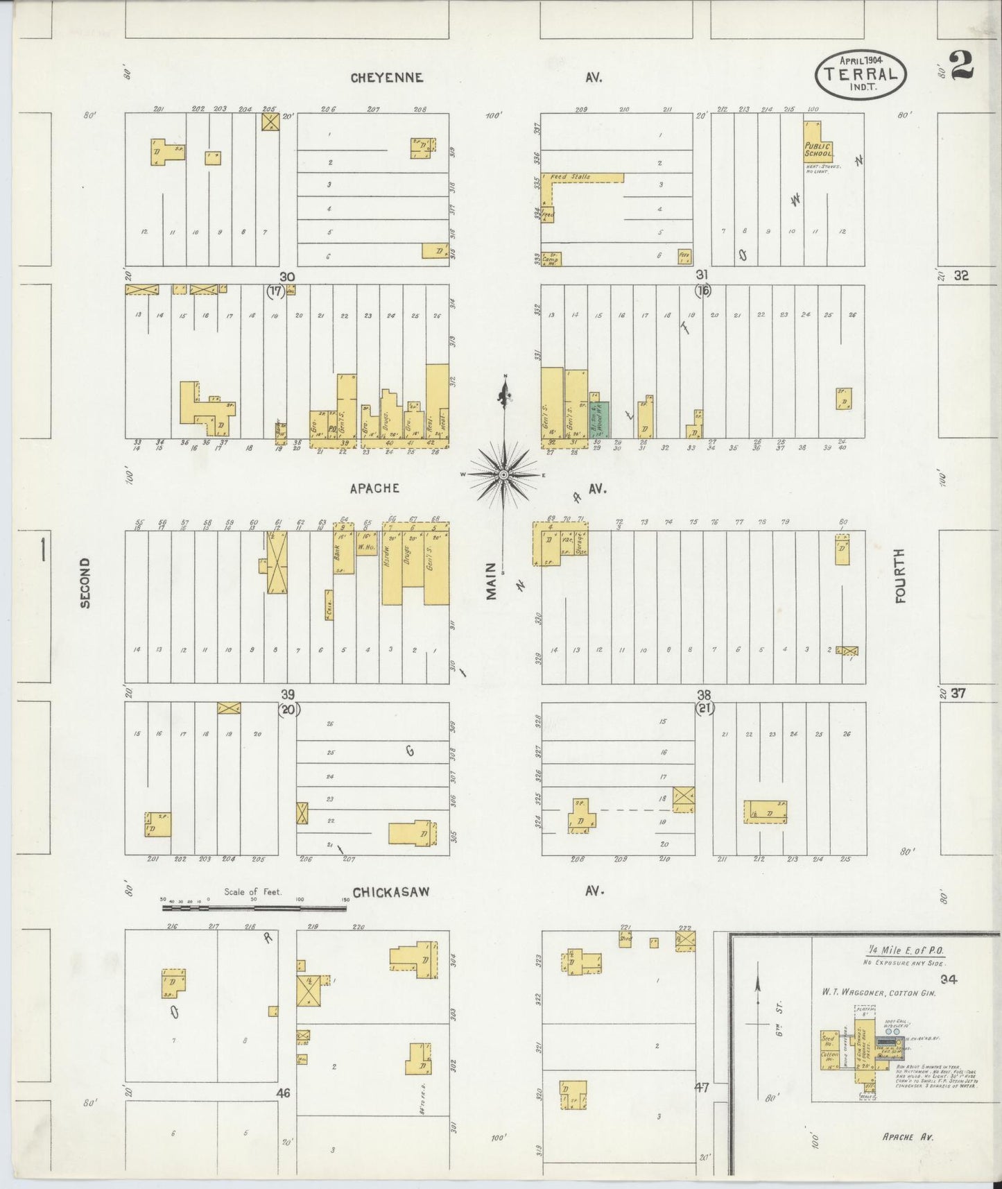 Sanborn Fire Insurance Map from Terral, Jefferson County, Oklahoma (1904), Sheet #0002 - Historic Sanborn Fire Insurance Map Print, vintage old map wall art, antique decor, genealogy gift, Oklahoma Oklahoma map