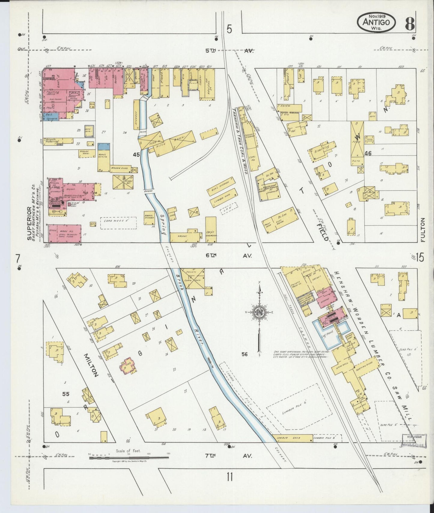Sanborn Fire Insurance Map from Antigo, Langlade County, Wisconsin (1919), Sheet #0008 - Complete Map Set gallery image, historic Sanborn map, vintage wall art, Wisconsin Wisconsin