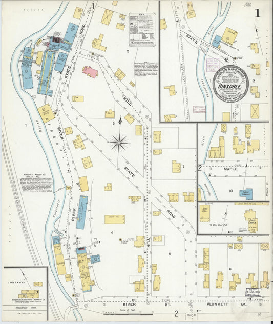 Sanborn Fire Insurance Map from Hinsdale, Berkshire County, Massachusetts (1905), Sheet #0001 - Historic Sanborn Fire Insurance Map Print, vintage old map wall art, antique decor, genealogy gift, Massachusetts Massachusetts map