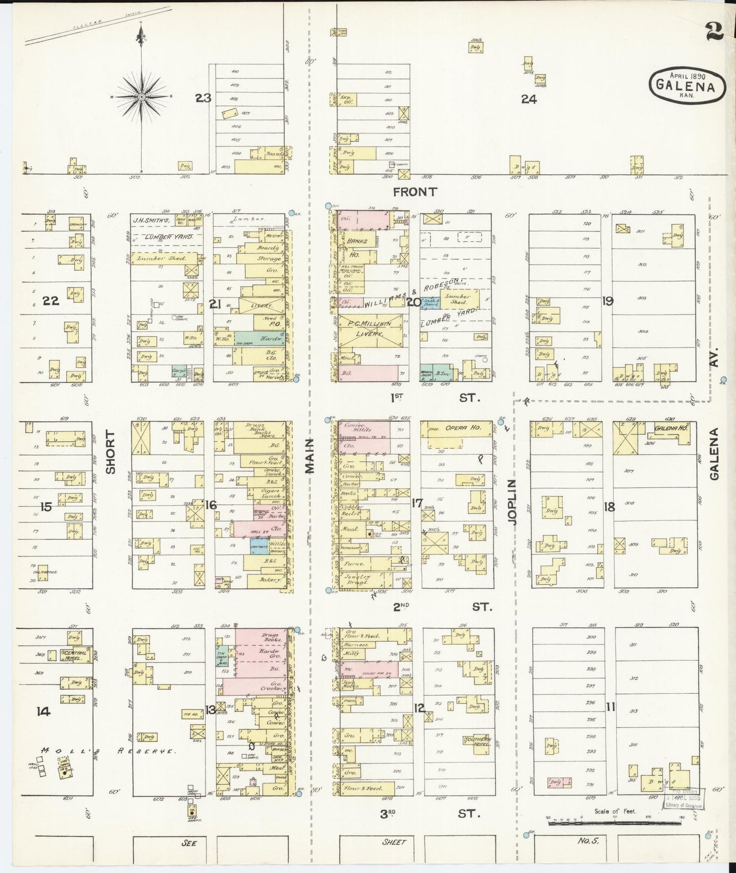 Sanborn Fire Insurance Map from Galena, Cherokee County, Kansas (1890), Sheet #0002 - Historic Sanborn Fire Insurance Map Print, vintage old map wall art, antique decor, genealogy gift, Kansas Kansas map