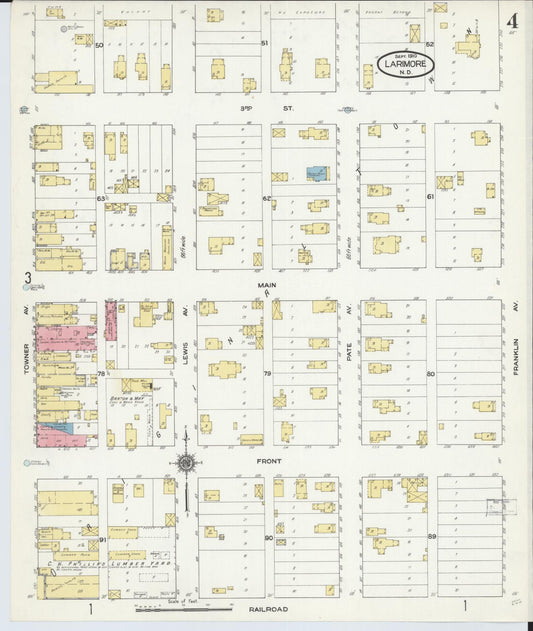 Sanborn Fire Insurance Map from Larimore, Grand Forks County, North Dakota (1910), Sheet #0004 - Historic Sanborn Fire Insurance Map Print, vintage old map wall art, antique decor, genealogy gift, North Dakota North Dakota map