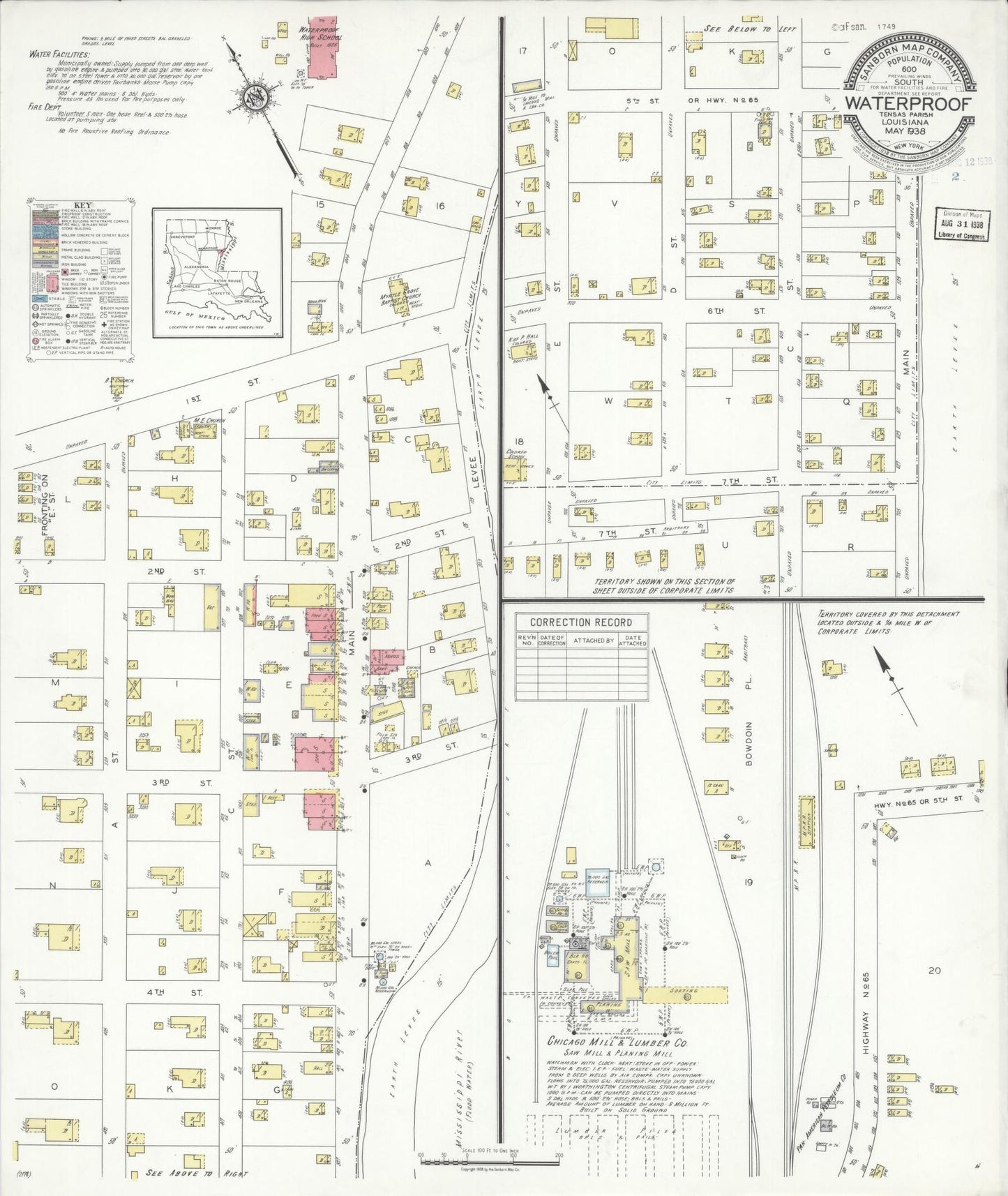 Sanborn Fire Insurance Map from Waterproof, Tensas Parish, Louisiana. (1938) – Historic Sanborn Fire Insurance Map Print