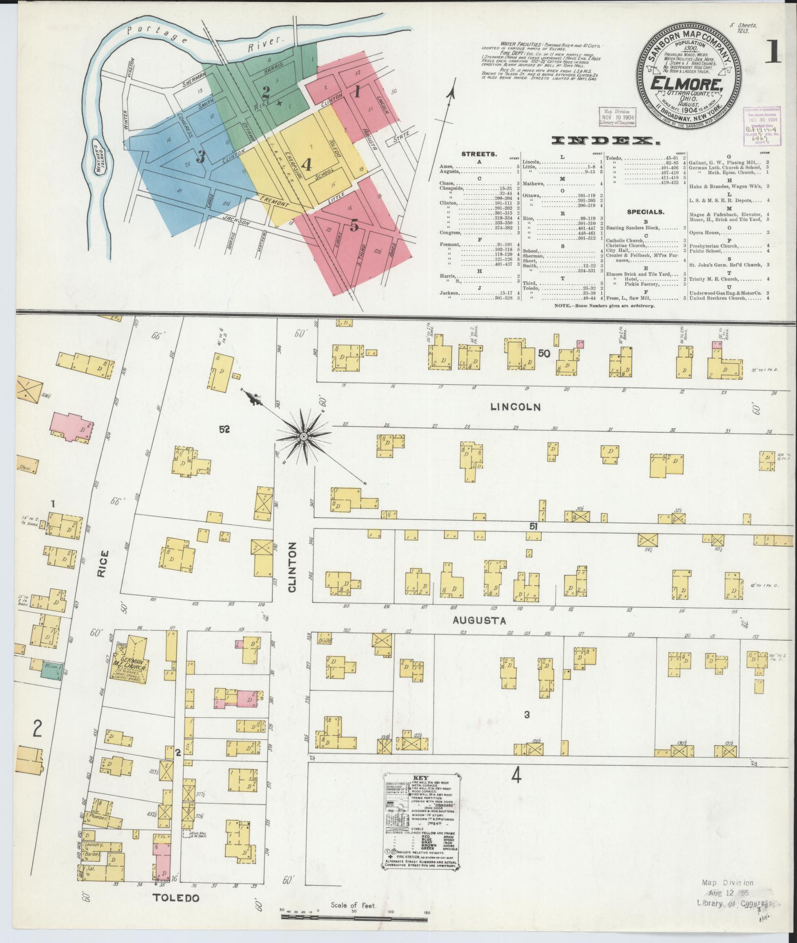 Sanborn Fire Insurance Map from Elmore, Ottawa County, Ohio (1904), Sheet #0001 - Historic Sanborn Fire Insurance Map Print, vintage old map wall art, antique decor, genealogy gift, Ohio Ohio map