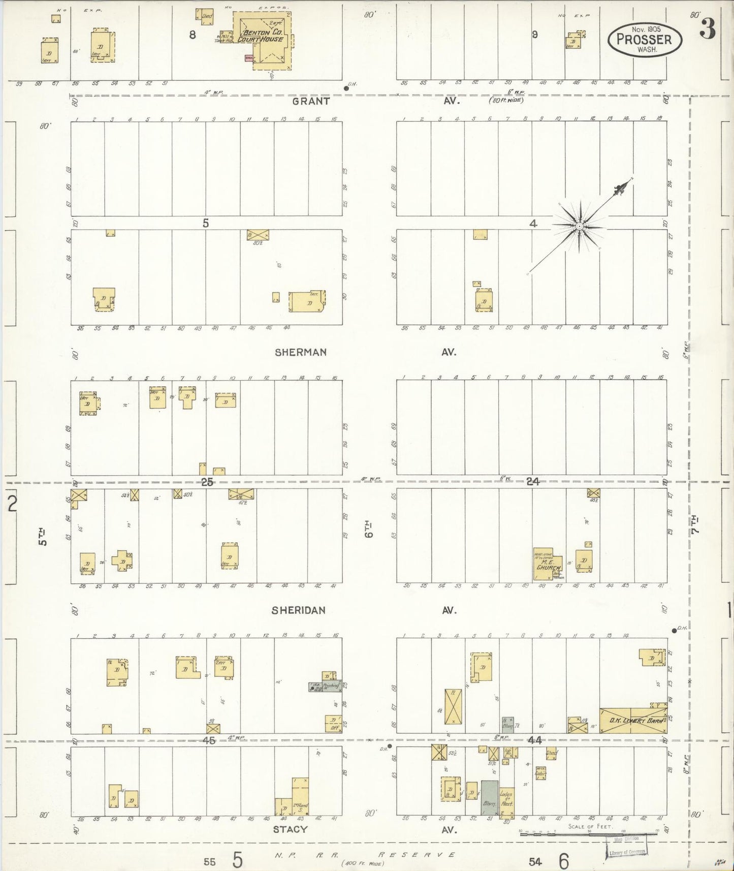 Sanborn Fire Insurance Map from Prosser, Benton County, Washington (1905), Sheet #0003 - Historic Sanborn Fire Insurance Map Print, vintage old map wall art, antique decor, genealogy gift, Washington Washington map