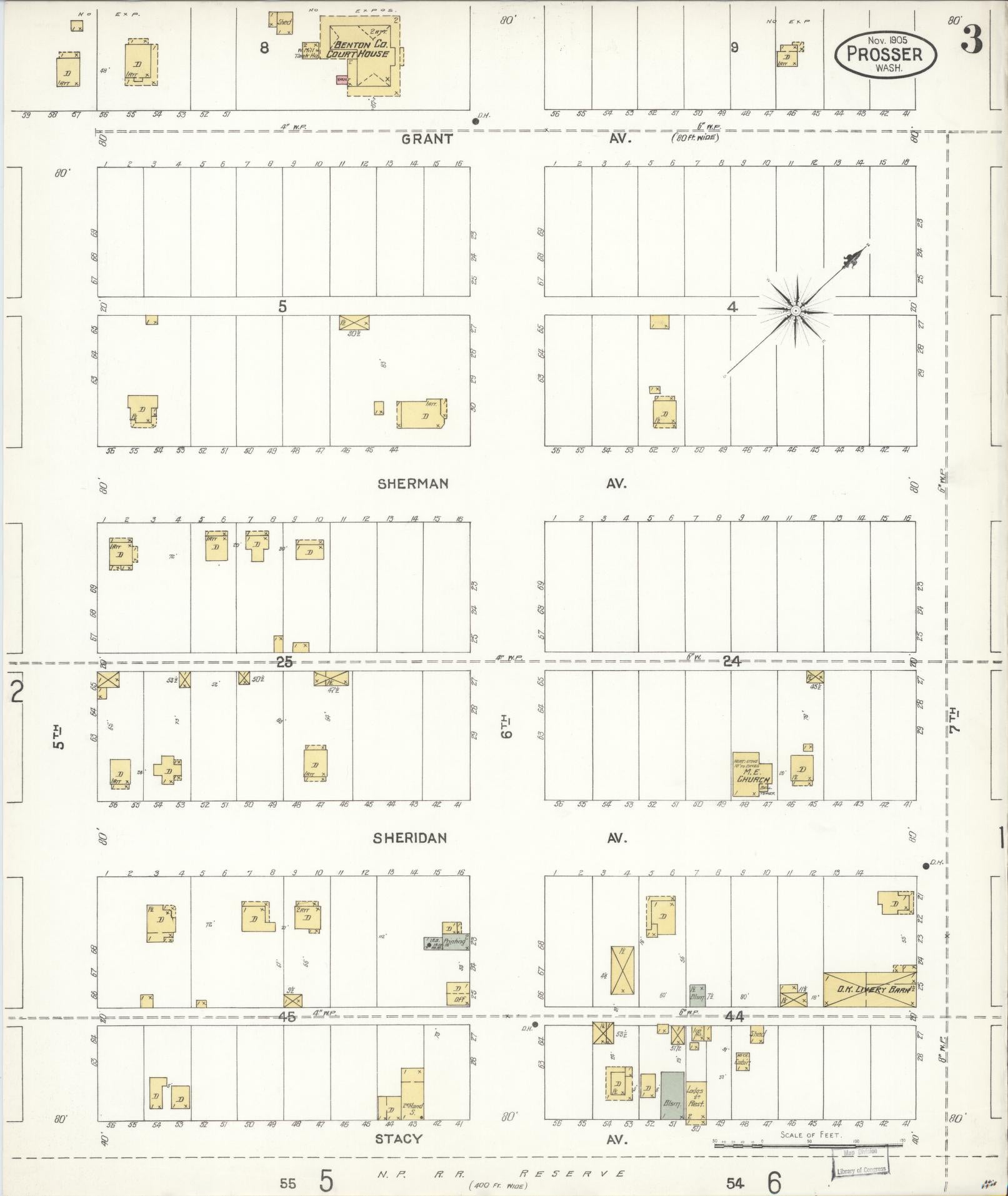 Sanborn Fire Insurance Map from Prosser, Benton County, Washington (1905), Sheet #0003 - Historic Sanborn Fire Insurance Map Print, vintage old map wall art, antique decor, genealogy gift, Washington Washington map