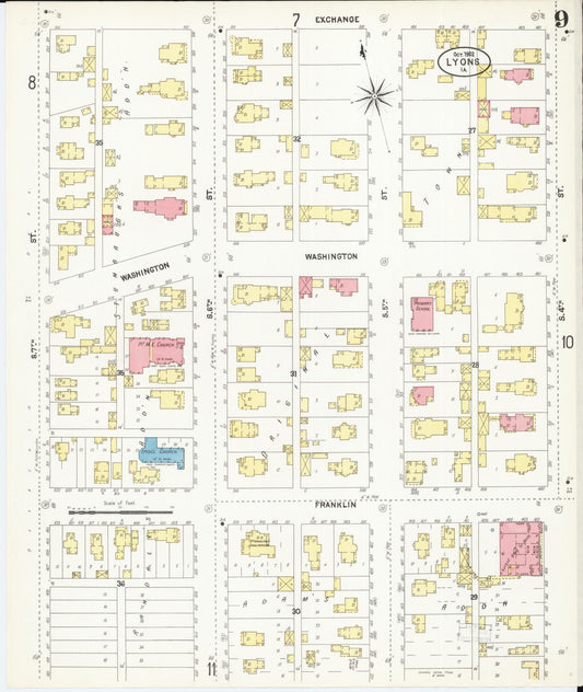 Sanborn Fire Insurance Map from Lyons, Clinton County, Iowa (1902), Sheet #0009 - Historic Sanborn Fire Insurance Map Print, vintage old map wall art