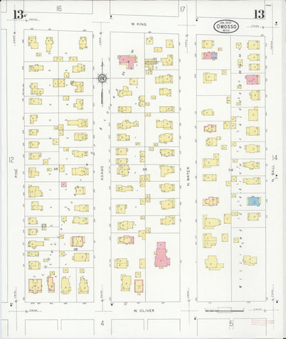 Sanborn Fire Insurance Map from Owosso, Shiawassee County, Michigan (1930), Sheet #0013 - Complete Map Set gallery image, historic Sanborn map, vintage wall art, Michigan Michigan