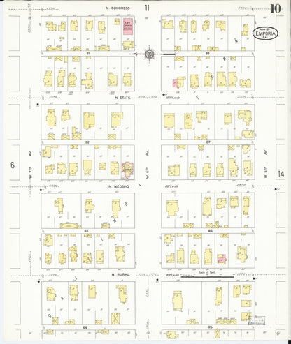 Sanborn Fire Insurance Map from Emporia, Lyon County, Kansas (1911), Sheet #0010 - Complete Map Set gallery image, historic Sanborn map, vintage wall art, Kansas Kansas